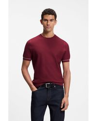 BOSS - Cotton-Blend Knit T-Shirt With Horizontal Stripe - Lyst