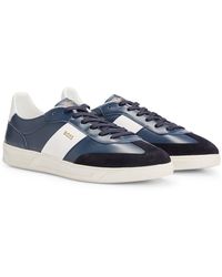 BOSS - Leather And Suede Trainers With Emed Logos - Lyst