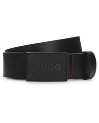 HUGO - Italian-Leather Belt With Logo Plaque Buckle - Lyst