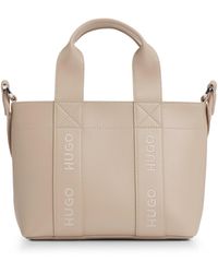 HUGO - Faux-Leather Mini Tote Bag With Embroidered Logos - Lyst