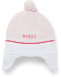 BOSS - Baby Hat In Knitted Cotton With Logo And Pompom - Lyst