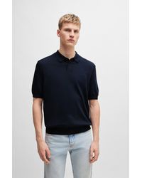 BOSS - Short-sleeved Cotton-blend Polo Sweater With Embroidered Logo - Lyst