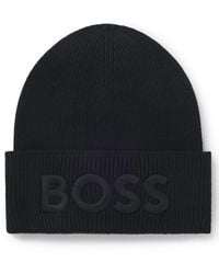 BOSS - Beanie Van Een Wolmix Met Logostiksel - Lyst