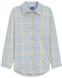 HUGO - Oversized-Fit Blouse Van Katoenen Twill Met Prince-Of-Wales-Ruit - Lyst