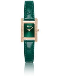 BOSS - Crystal-Embellished-Dial Watch With Leather Strap - Lyst