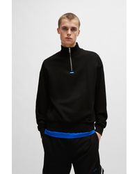 HUGO - Cotton-terry Sweatshirt With Zip Closure And Blue Logo - Lyst