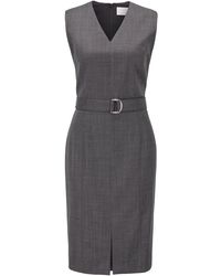 BOSS by Hugo Boss Sleeveless Dress In Checked Super-stretch Virgin Wool - Gray