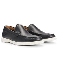 BOSS - Tumbled-leather Loafers With Contrast Outsole - Lyst