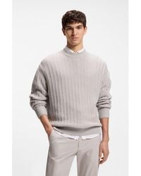 BOSS - Linen-Cotton Sweater With Knitted Structure - Lyst