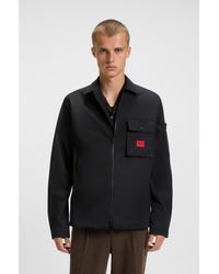 HUGO - Zip-Up Cotton-Blend Canvas Overshirt With Logo Label - Lyst