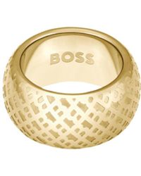 BOSS - Gold-tone Ring With Engraved Monograms - Lyst