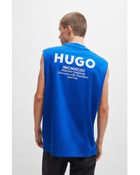 HUGO - Cotton-jersey Sleeveless T-shirt With Logo Prints - Lyst