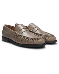 BOSS - Leather Moccasins With Double B Monogram - Lyst