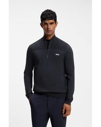 BOSS - Zip-Neck Virgin Wool-Blend Sweater With Logo - Lyst