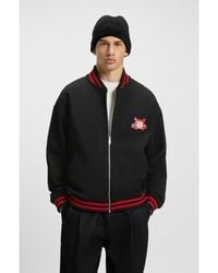 HUGO - Oversized-Fit Cotton Bomber Jacket With Collegiate Logo Embroidery - Lyst