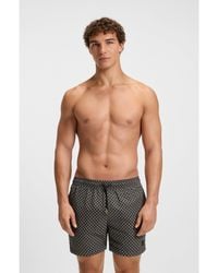BOSS - Printed Swim Shorts With Logo Badge - Lyst