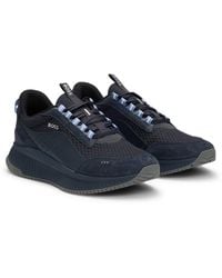 BOSS - Ttnm Evo Suede, Leather And Mesh Trainers With Ribbed Sole - Lyst