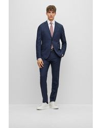 BOSS - Slim-fit Suit In A Checked Virgin-wool Blend - Lyst