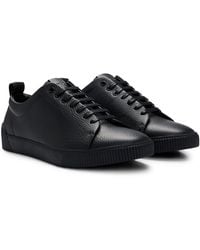 BOSS by HUGO BOSS - Grained-leather Low-top Trainers With Logo Tape - Lyst