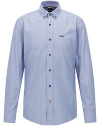 BOSS by HUGO BOSS Slim-fit Overhemd Van Biologische Katoen Met Contrastlogo - Blauw
