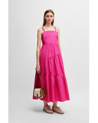 BOSS - Maxi Dress In Cotton Poplin With Crossover Straps - Lyst