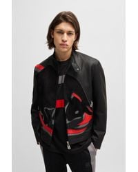 HUGO - X Rb Slim-fit Leather Jacket With Signature Bull Motif - Lyst