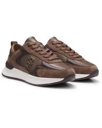 BOSS - Leather And Suede Trainers With Double B Monogram - Lyst