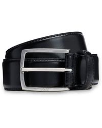 BOSS - Italian-made Polished-leather Belt With Stitching Detail - Lyst