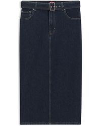 HUGO - Midi-Length Denim Skirt With Buckled Belt - Lyst