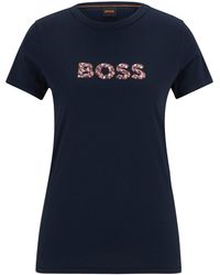 BOSS - T-shirt Met Ronde Hals En Logo-artwork Van Katoenen Jersey - Lyst