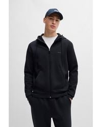 BOSS - Stretch-Cotton Zip-Up Hoodie With Logo Print - Lyst