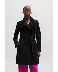 HUGO - Belted Trench Coat In Stretch Cotton - Lyst
