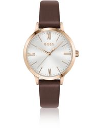 BOSS - Leather-strap Watch With Silver-white Dial Women's Watches - Lyst