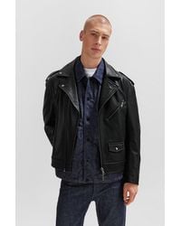 BOSS - Regular-fit Jacket In Buffalo Leather With Branded Snaps - Lyst