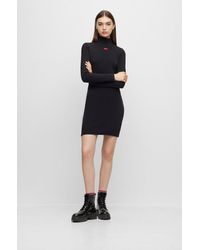 HUGO - Long-sleeved Dress With Red Logo Label - Lyst