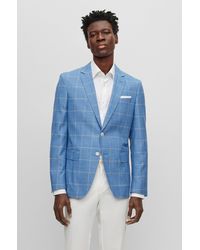 BOSS - Slim-fit Jacket In Checked Cloth With Partial Lining - Lyst