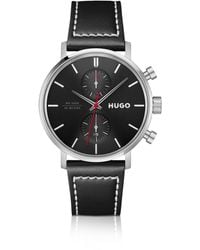 HUGO - #Takeoff Horloge Met Gestikte Leren Polsband En Zwarte Wijzerplaat - Lyst