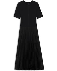 BOSS - Mixed-Material Dress With Plissé Skirt - Lyst