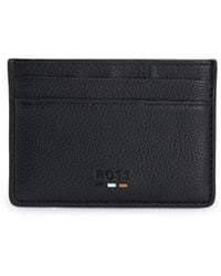 BOSS - Grained Faux-Leather Card Holder With Signature-Stripe Trim - Lyst