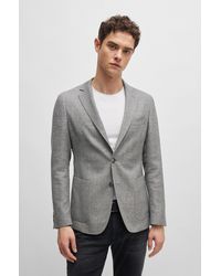 BOSS - Slim-fit Jacket In Patterned Virgin Wool And Linen - Lyst