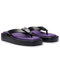 BOSS - Naomi X Leather Platform Thong Sandals With Branded Trim - Lyst