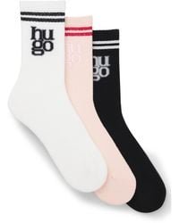 HUGO - Three-Pack Of Ribbed Short Socks With Stacked Logos - Lyst