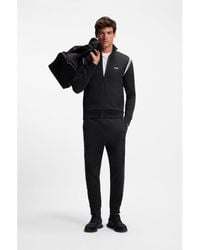 BOSS - Stretch-Cotton Sweatshirt With Zip And Stripe Details - Lyst