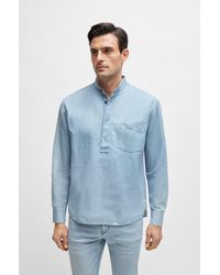 BOSS - Regular-fit Popover Shirt In Cotton And Linen - Lyst