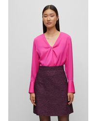 BOSS - Regular-fit Blouse In Stretch Silk With Twist Front - Lyst