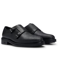 BOSS - Grained-leather Monk Shoes With Double Strap - Lyst