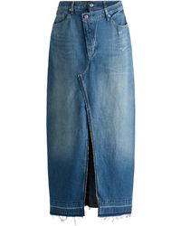 BOSS - Maxi-length Denim Skirt With Front Slit - Lyst