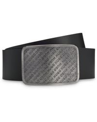 HUGO - Leather Belt With Repeat-Logo Plaque Buckle - Lyst