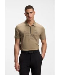 BOSS - Cotton-Blend Zipped Polo Shirt With Reflective Graphics - Lyst