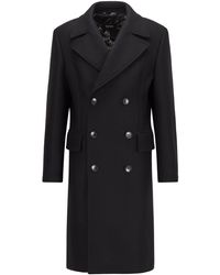 BOSS by HUGO BOSS Double-breasted Slim-fit Coat In A Wool Blend - Black